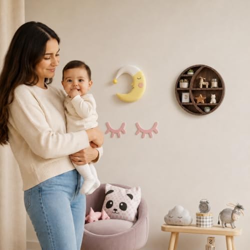 Wooden Crescent Moon Shelf Wall Decor — Aesthetic Floating Crystal Display Holder & Hanging Wall Organizer for Bedroom, 