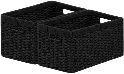 joybest Black Wicker Baskets for Shelves, Hand-woven Storage Baskets