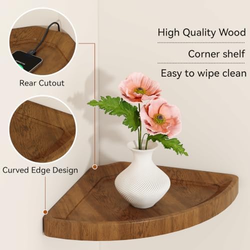 YMYNY Set of 2 Corner Floating Shelves for Wall 12" Vintage Brown HFS001H-2