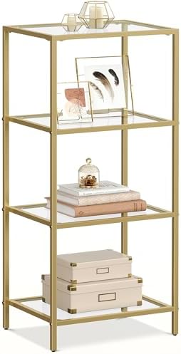 VASAGLE Bookcase Bookshelf, Tempered Glass Bookshelves, Steel Frame