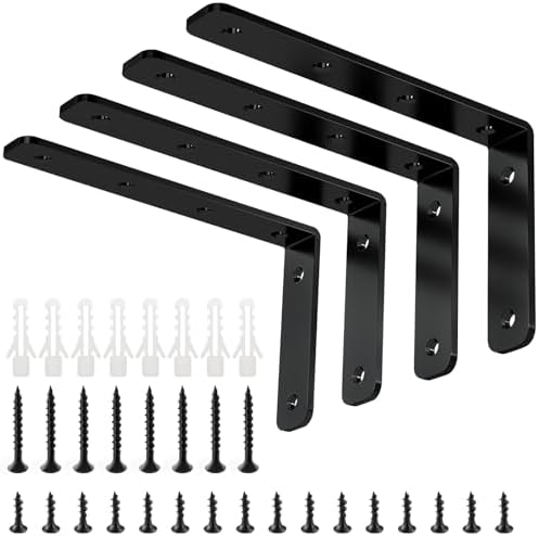 YUMORE Heavy Duty L Bracket, 5 x 3 Inch Corner Brace, Black, 4 Pack