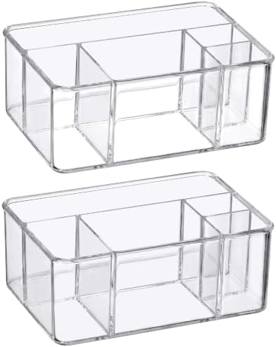 Amazing Abby - Glamour - Acrylic 5-Compartment Makeup Organizer (2-Pack), Transparent Plastic Beauty Supply Holder, Perf