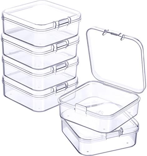 Jetec 6 Pieces Small Clear Plastic Storage Box, 2.1 x 2.1 x 0.8 Inch