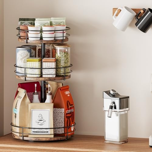3 Tier Lazy Susan Spice Rack Organizer 360° Rotating, Black