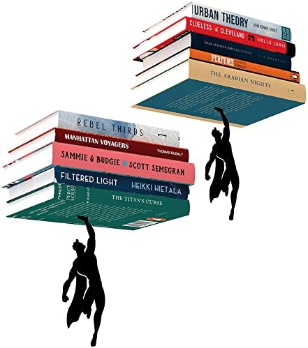 Floating Bookshelf - 2x Supershelf - Invisible Hanging Wall Shelf for Books