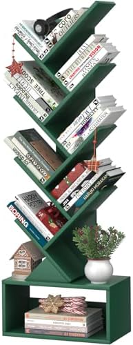 SHEEPAM 9-Tier Tree Bookshelf Floor Standing Narrow Space Storage Bookcase