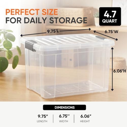 Superio 4.75 Quart Clear Plastic Storage Boxes with Lids, Stackable Organizer Containers, BPA-Free Storage Bins for Home