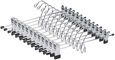Amber Home 12 Pack Heavy Duty Add on Metal Pants Skirt Hangers with Clips