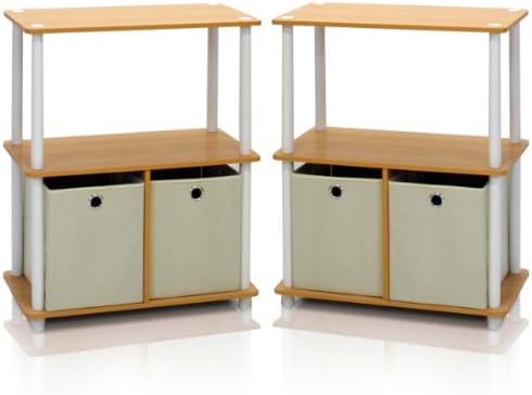 Furinno TURN-N-TUBE Storage Shelves Set of 2, 3-Tier Toolless Book Shelf with Storage Bins, Display Shelf, for Organizat
