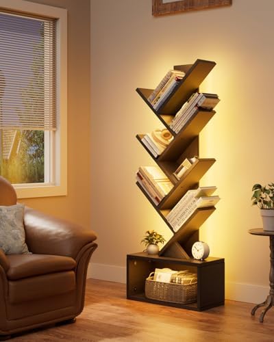 Evermagin 6 Tier Tree Bookshelf with Lights, LED Book Tree Bookcase