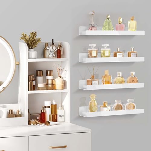 4 Pack 15 Inch White Acrylic Floating Wall Shelves, Kids Bookshelf