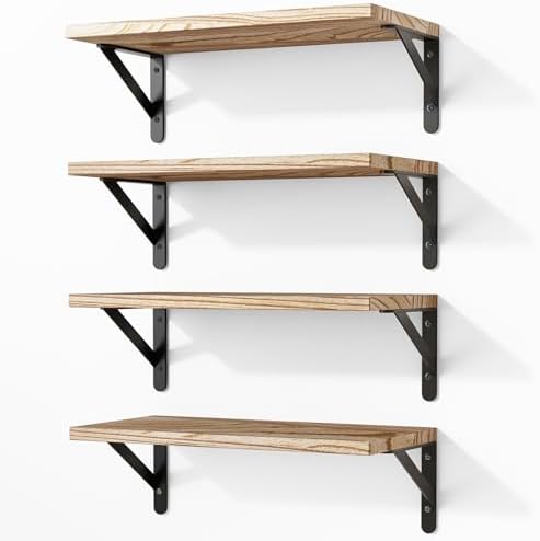 Fixwal Wall Floating Shelves for Decor (Light Brown, Set of 4, 16.5 Inch)