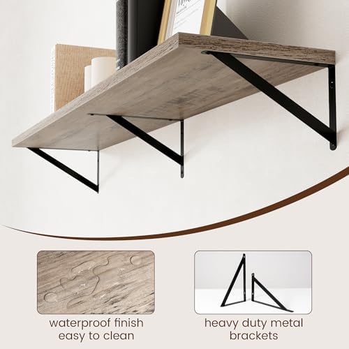 Axeman 12 Inch Deep Floating Shelves for Wall - 55 Inch Wide x 12 Inch Deep Wall Shelves Set of 2 - Rustic Grey Wood Flo