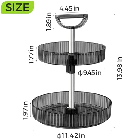 2-Tier Rotating Organizer with Handle – Adjustable Shelf, 360° Lazy Susan Turntable for Kitchen Countertop, Bathroom, Pa