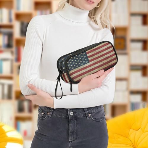 Wfrish American Flag Pencil Case Pencil Pouch Big Capacity 3 Compartments Back to School Supplies for Teen Girl Boy Pouch Pen Bag Large Storage Organizer with Zipper Handle for Men Women