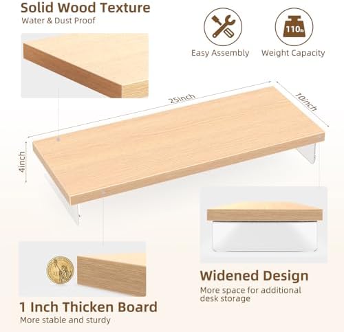 Monitor Stand Riser, 25x10 in Wood & Acrylic Computer Desk Organizer Shelf
