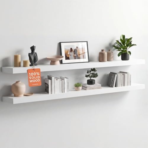 Homeforia 60 Inch Floating Shelves, High-End Solid Pine Wood, Set of 3