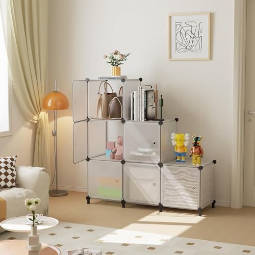 6Cube Storage Organizer Modular Stackable with Doors Frosted White