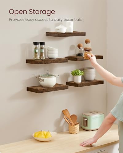 VASAGLE Wall Shelves, Floating Shelves, Set of 5, 8 x 15.7 x 1.5 Inches