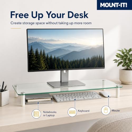 Mount-It! Glass Desktop Monitor Stand Riser, 22", 44 lbs