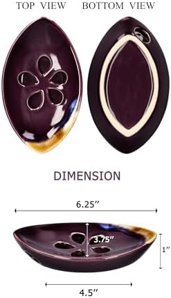 Ceramic Soap Dish with Self Draining Tray for Bar Soap, Bathroom, Kitchen (Purple No.2)