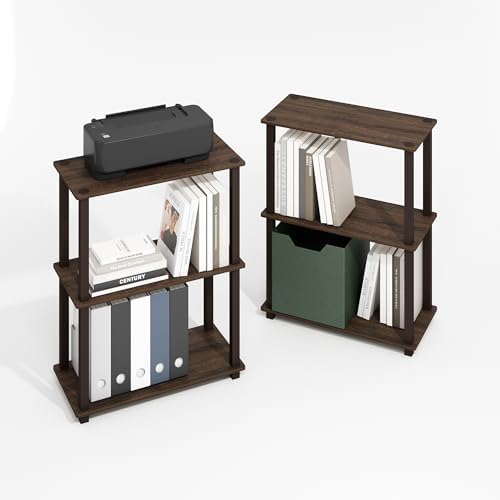 Furinno Turn-S-Tube Storage Shelves Set of 2, 3-Tier Book Shelf, Corner Shelf, Toolless Open Shelves, Square Tubes, for 