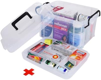 2-Tier Medicine Organizer - Plastic Portable Storage Box with Handle Clear