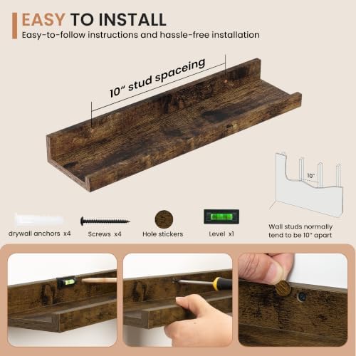 Dreamland Picture Ledge Shelf for Wall, Floating Shelves Set of 2,18 inch Long Floating Shelves with Lip for Living Room