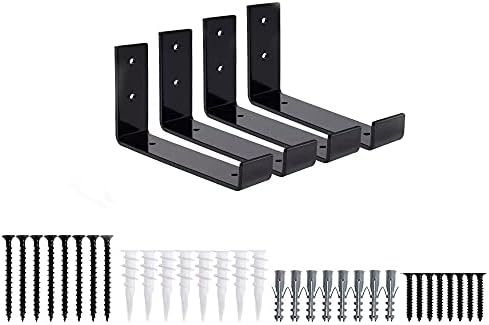Shelf Brackets 4 Pack Heavy Duty Floating 8.0" L x 6.0" H x 1.5" W (Fits: 7.25" Board) Black Metal Shelves Wall Mounted 