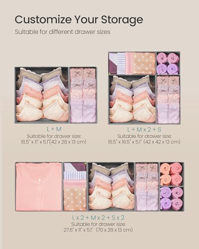 SONGMICS Drawer Organizers, Set of 18, Foldable Fabric Storage Boxes