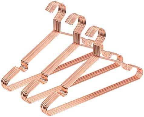 16.5" Rose Gold Copper Clothes Hangers - 10 Pack,Heavy Duty Strong Metal Hanger for Storage Display Sling Organization of Coat Shirts Dresses Jacket Elegant Standard Suit Accessory