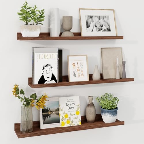 Axeman 30 Inch Floating Shelves, Walnut Picture Ledge Shelf Set of 3