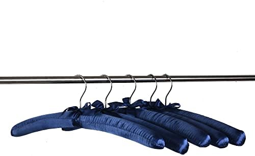 Blue Satin Padded Sweater Hangers 10 Pack, Blouse Hanger with Thick & Soft Foam for Bridal Wedding Dress Lingerie, Smoot