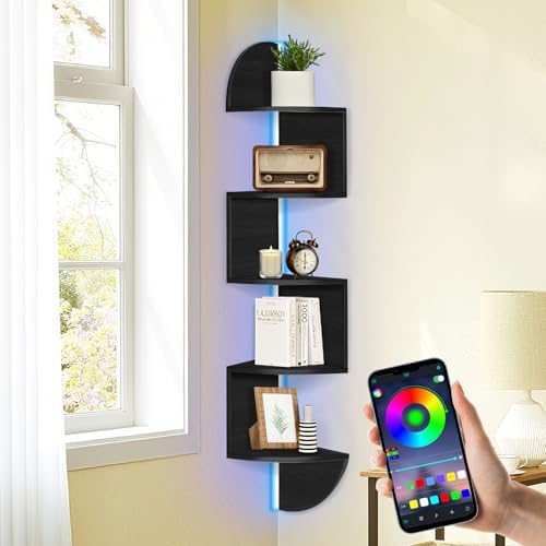 Corner Shelf Wall Mounted Corner Floating Shelves with Light