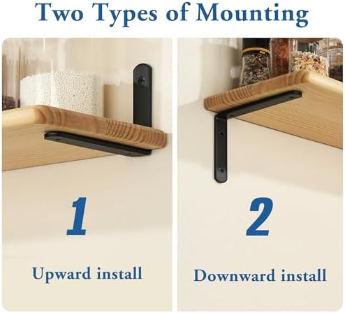 Mooche Black Shelf Brackets, Heavy Duty Floating Shelf Bracket for Wood Shelves, Wall Mounted Metal L Brackets, Wall She
