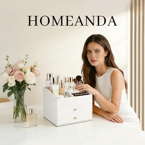 Homeanda Makeup Organizer with Drawers, PU Leather Cosmetic Storage Box Large Cosmetic Display Case for Skincare, Lipsti