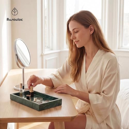 Natural Marble Tray Heavyweight Stone Vanity Tray for Bathroom Countertop, Coffee Table & Dresser - Handcrafted Rectangu