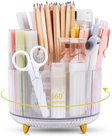 SKYDUE Rotating Pencil Pen Holder, Pen Organizer with 5 Slots - Aesthetic Desk Organizer and Accessories for School, Home, Office Supplies