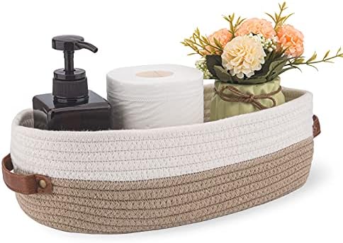 2 Pack Cotton Rope Bathroom Decor Basket,Toilet Paper Holder Basket,Farmhouse Home Decor Organizing Baskets 13"x5.9"x4" 