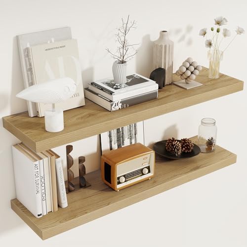 40 Inch Floating Shelves Set of 2, 8 Inch Deep Wall Shelf, Rustic Wood Storage Shelves for Bedroom, Kitchen, Bathroom, W