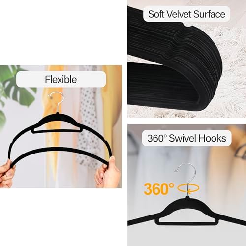 ZENY Velvet Hangers 100 Pack for Suits,Coats, Dress, Non Slip Clothes Hangers, with 360 Degree Swivel Hooks, Space Saving, Durable
