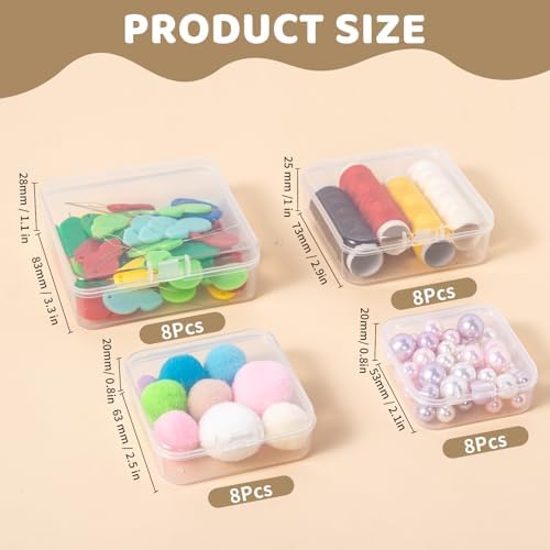 LJY 32 Clear Square Plastic Boxes, 4 Sizes for Hardware