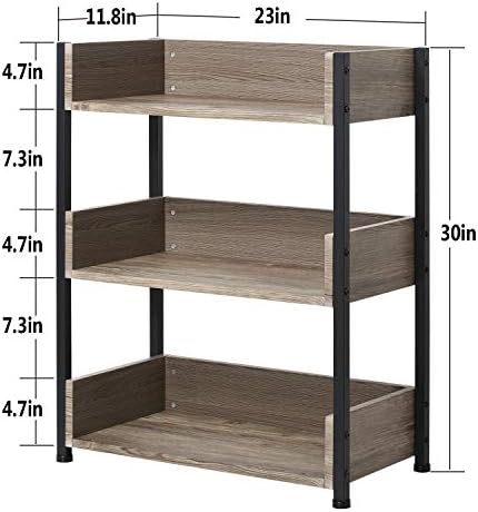 VECELO Bookshelf, 30" H Small Bookcase,3-Tier Storage Organizer,Wood Bookcase with Steel Frame,Shelving Unit for Living 