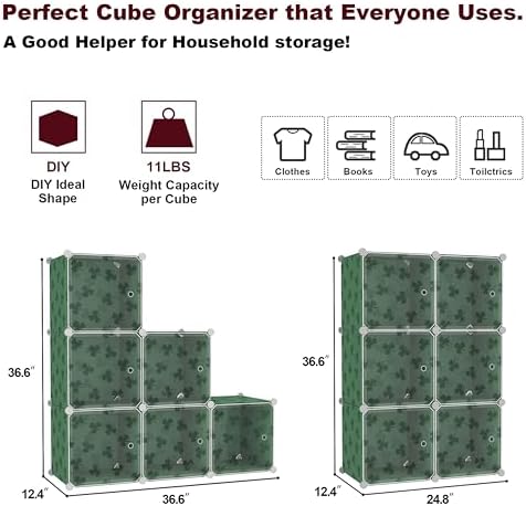 C&AHOME Clover Embossed Storage Organizer with Doors 6-Cube Shelf Green