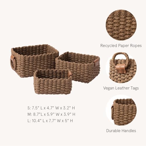 LA JOLIE MUSE Small Wicker Baskets for Organizing, Brown 3 Pack