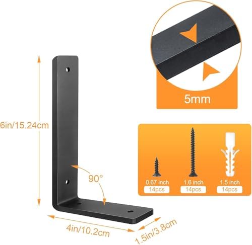 Floating Shelf Bracket 6 Inch, 10 Pack Heavy Duty Shelf Brackets, Black Wall Shelf Bracket for DIY Decorative with Mount