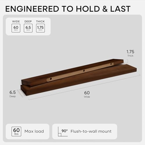 Homeforia 60 Inch Floating Shelves, High-End Solid Pine Wood, Set of 3