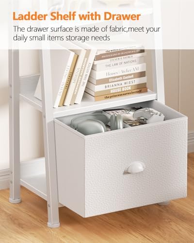 Furologee 6 Tier Ladder Shelf, Tall Ladder Bookshelf with Fabric Drawer
