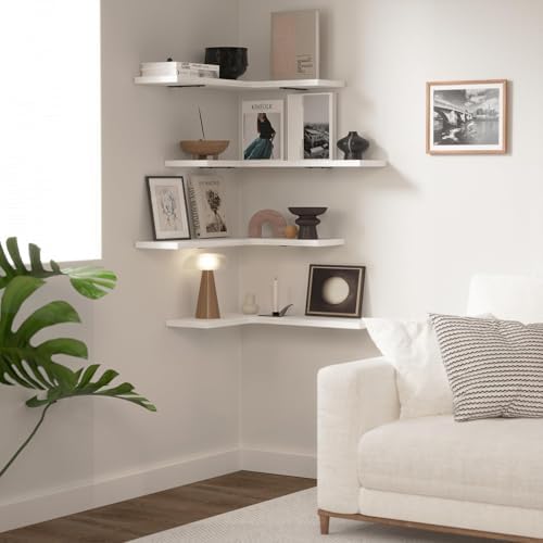 Floating Corner Shelves for Wall, Corner Wall Mounted Shelf for Home Décor Storage, Rustic Wood Shelves for Room, Bathro