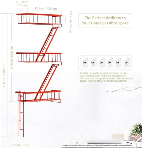 SweetSage Fire Escape Wall Shelf Red - New York Wall Art Decorative Figure Display Floating Shelves Metal Racks for Livi
